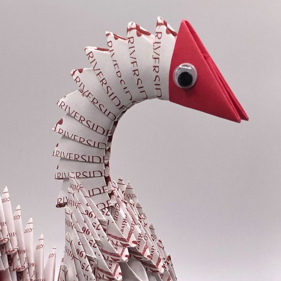 Origami PAPER Swan Basket White Red Accents Spring Easter Decor Folk Art Large - Picture 4 of 14